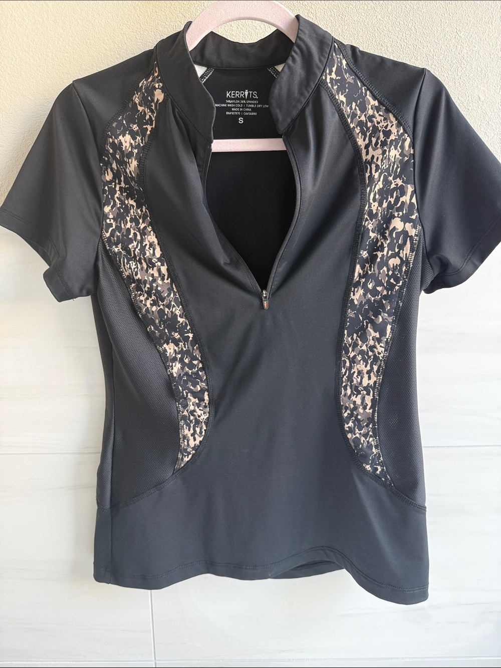 Kerrits Black Short Sleeve Riding Top with Neutral Print Panels